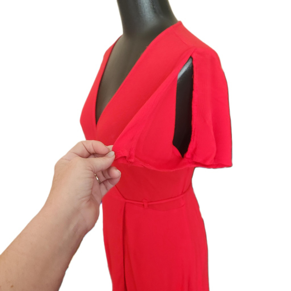Lulus Red Wrap Maxi Dress Short Sleeve V Neck Medium - Picture 2 of 8